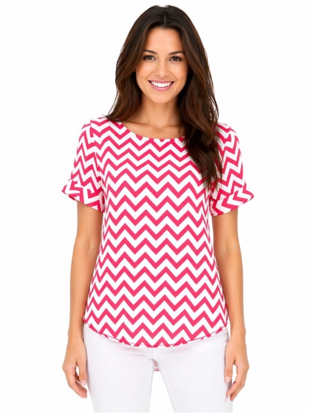 NWT Alia for Francesca’s Pink Coral White Chevron Tunic Top Size M